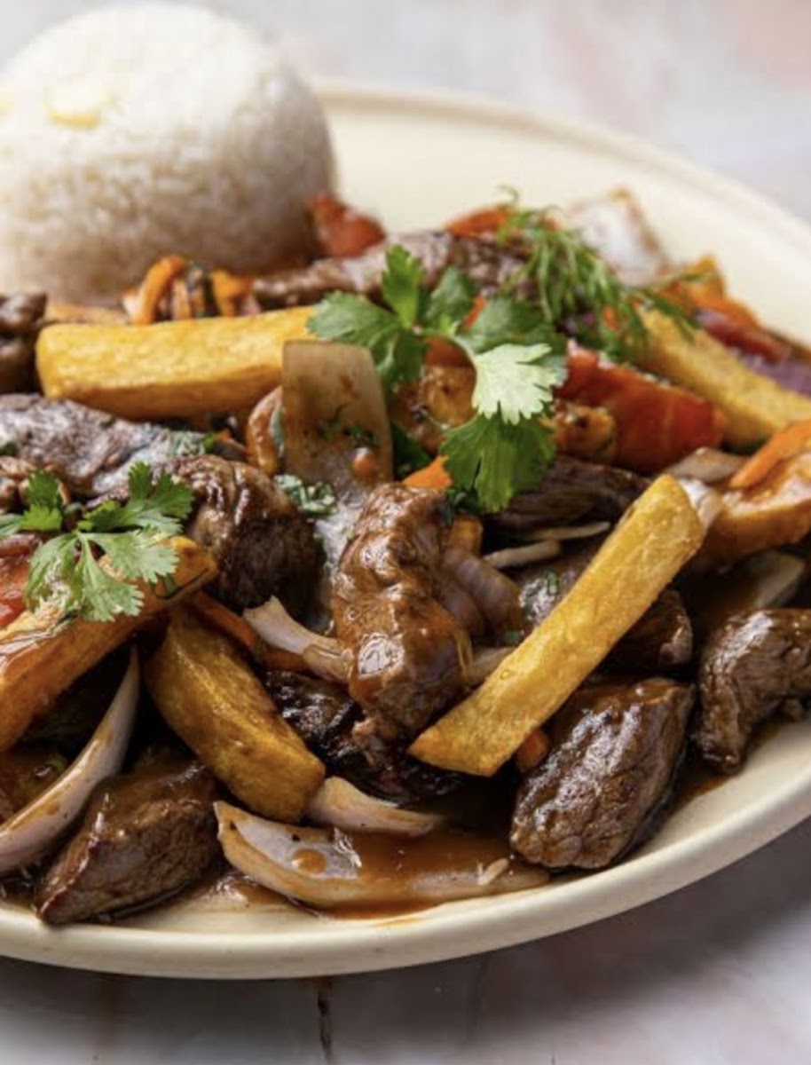 Plated dish with rice and meat